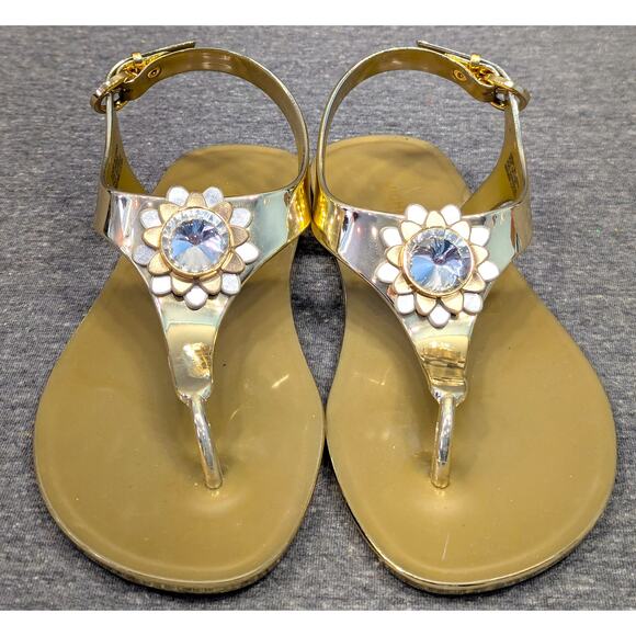 MICHAEL MICHAEL KORS Sandals- Gold, Thong, Heel Strap, Floral Jewel, Size 6 - Picture 2 of 8